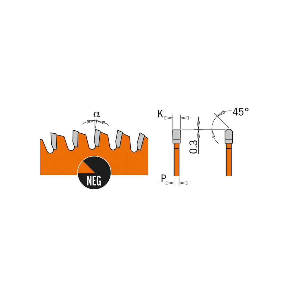 CMT Pânză de fierăstrău industrial pentru tăierea panourilor de metale neferoase și de mobilier cu un unghi de tăiere negativ D=120-230 B=30