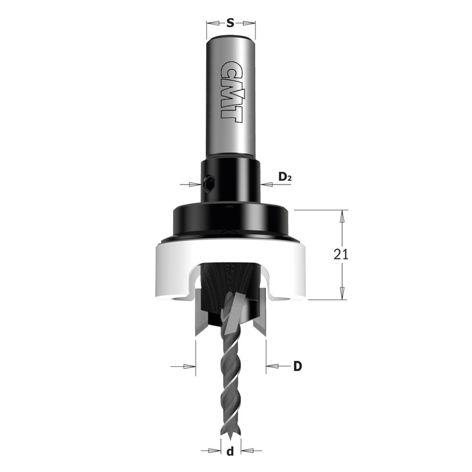 CMT Coadă adaptor burghiu -adâncitor la 90° cu limitator de adâncime