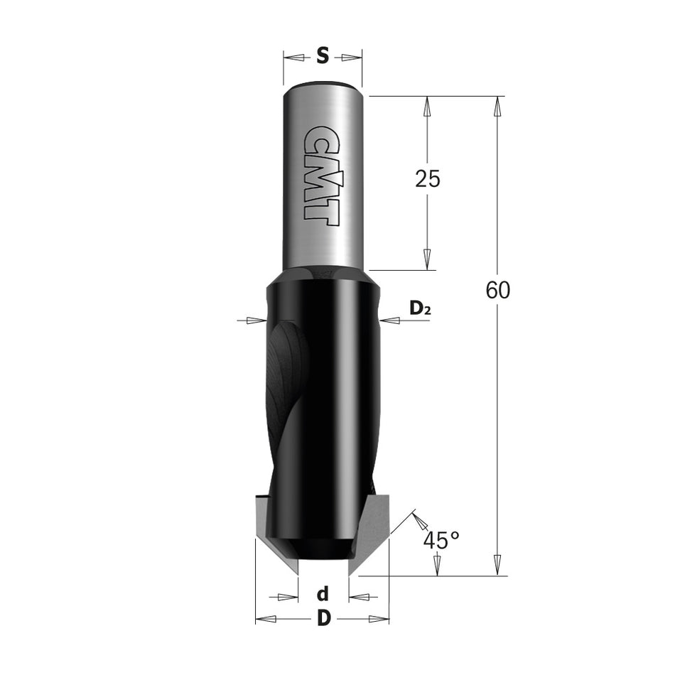 CMT Coadă adaptor burghiu - zecuitor la 45 °placat cu carbură