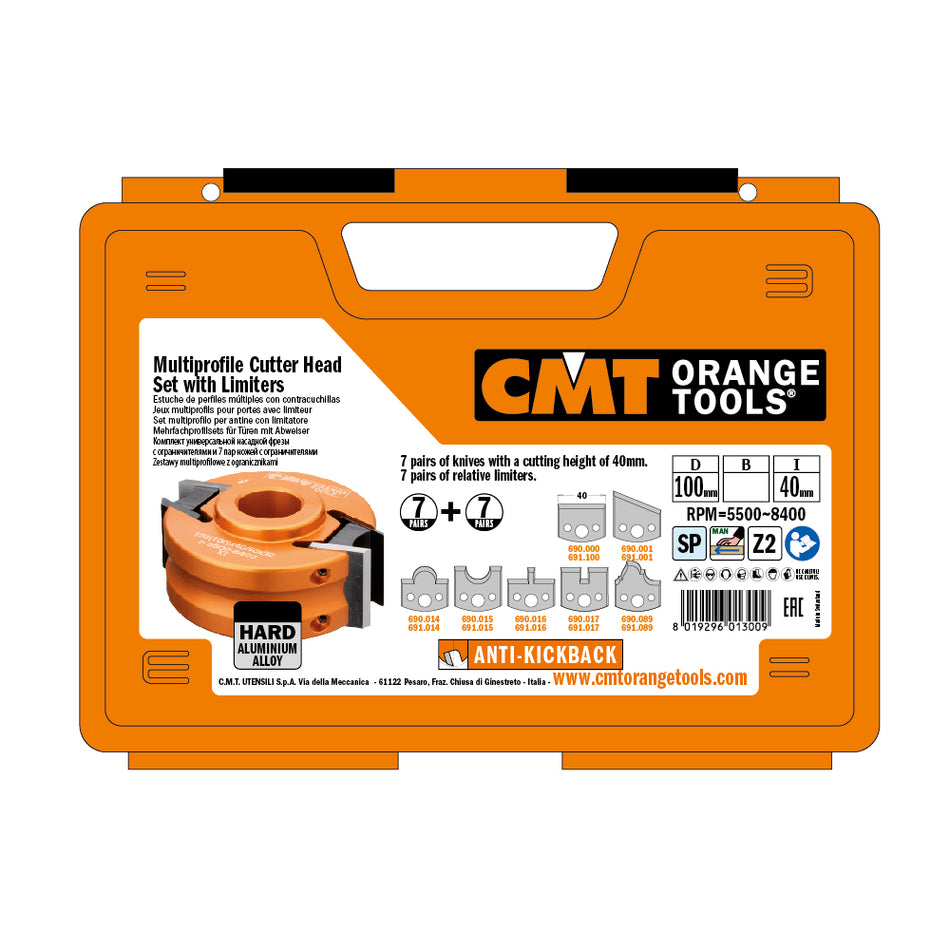 CMT Set cap de frezare de aluminiu cu limitator de așchie cu 7 plăcuțe