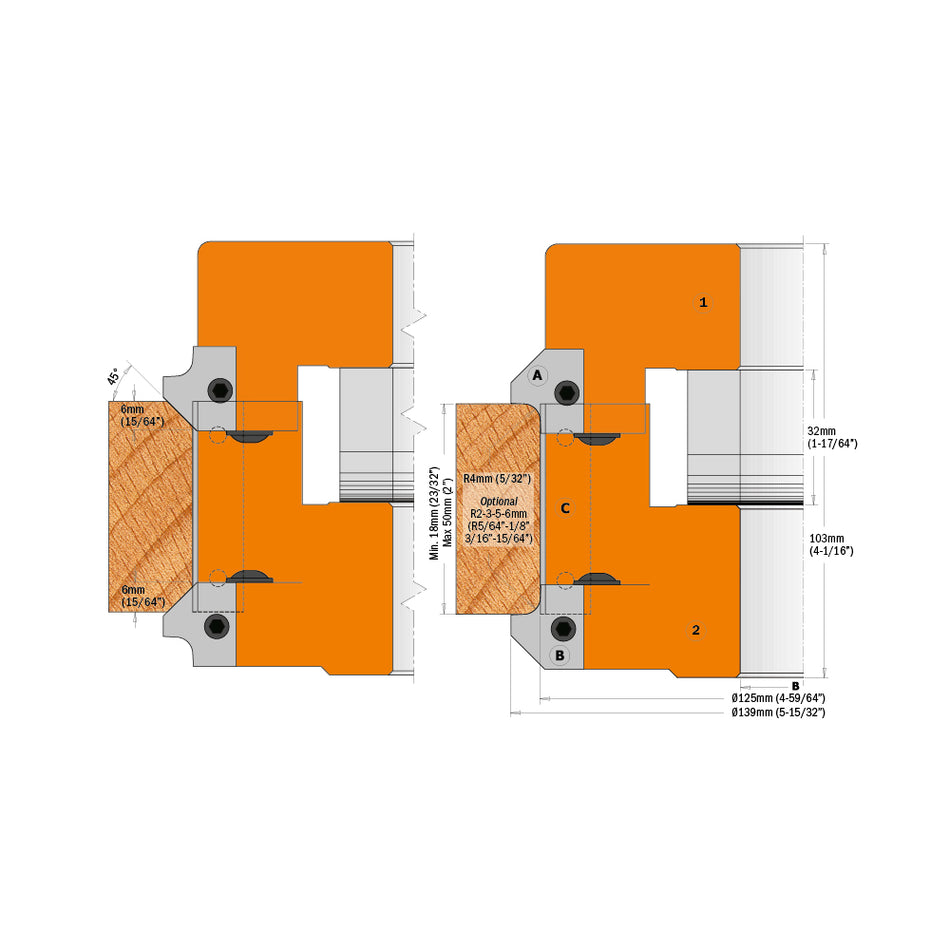 CMT Freză industrială de îndreptare -teșire sau rotunjire a muchiilor 139x30 Z2